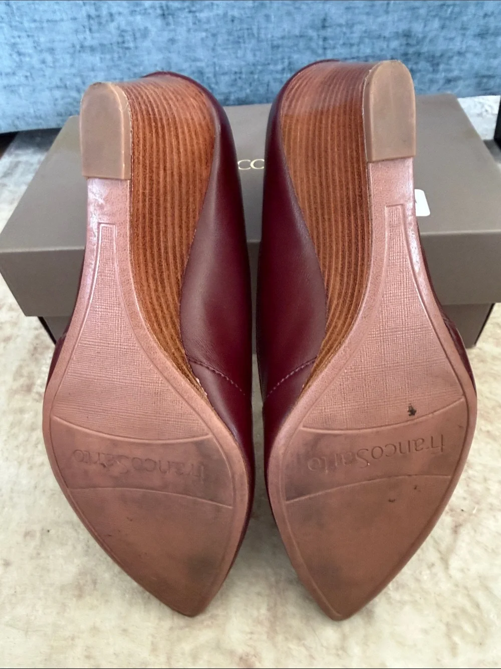 Franco Sarto Frankie Wine Leather Wedge Pumps